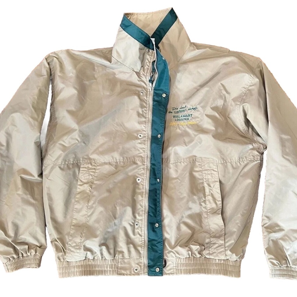 Vintage 90's Walmart Windbreaker Employee Jacket Size XL Zip-up Coat Tan